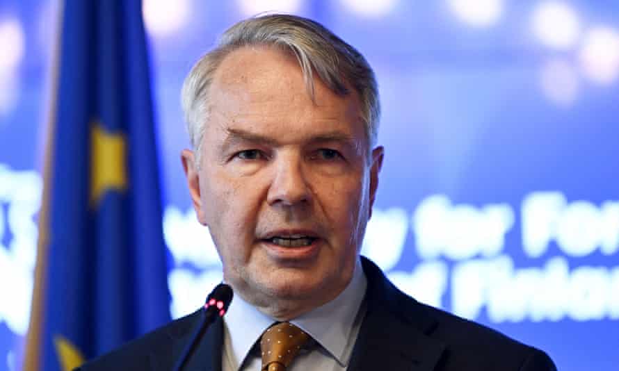 Finnish Foreign Minister Pekka Haavisto at a news conference in Helsinki on Friday.