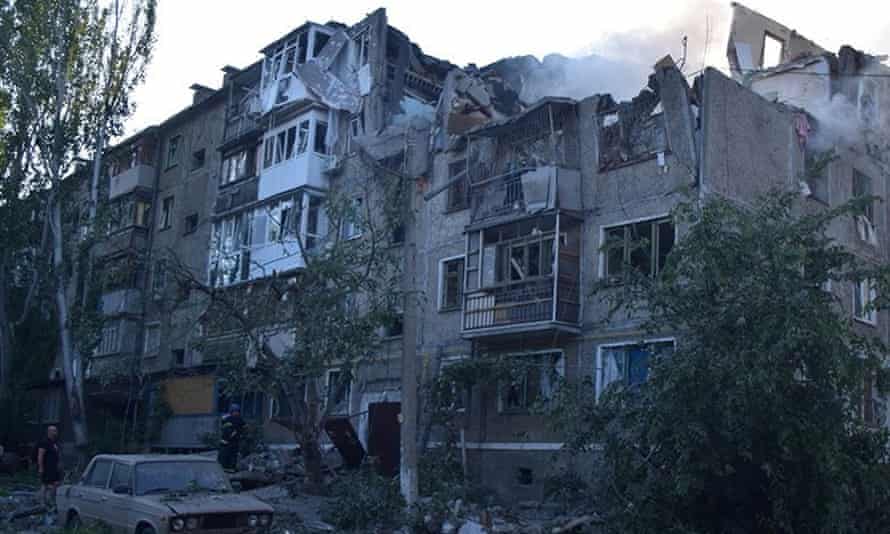 A residential building hit by a Russian military strike in Mykolaiv, Ukraine on Wednesday.